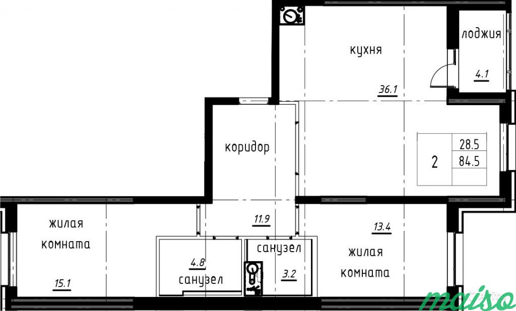 2-к квартира, 87 м², 2/13 эт. в Санкт-Петербурге. Фото 1
