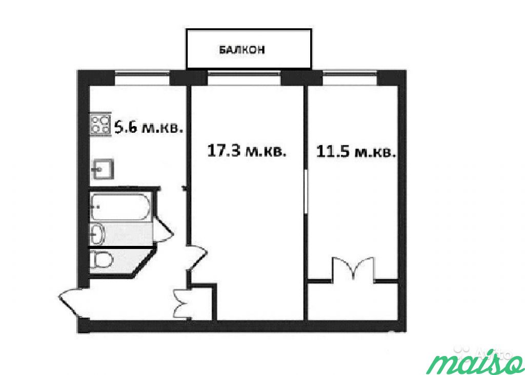 2-к квартира, 44 м², 3/5 эт. в Санкт-Петербурге. Фото 9