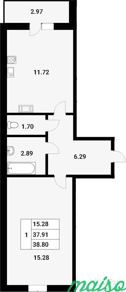 1-к квартира, 38.8 м², 8/20 эт. в Санкт-Петербурге. Фото 2