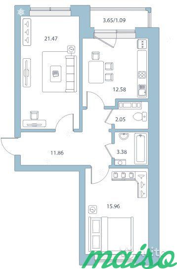 2-к квартира, 68.4 м², 9/16 эт. в Санкт-Петербурге. Фото 2