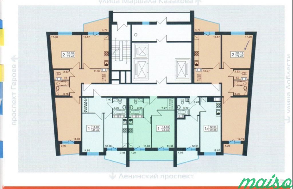 2-к квартира, 74.5 м², 9/23 эт. в Санкт-Петербурге. Фото 13