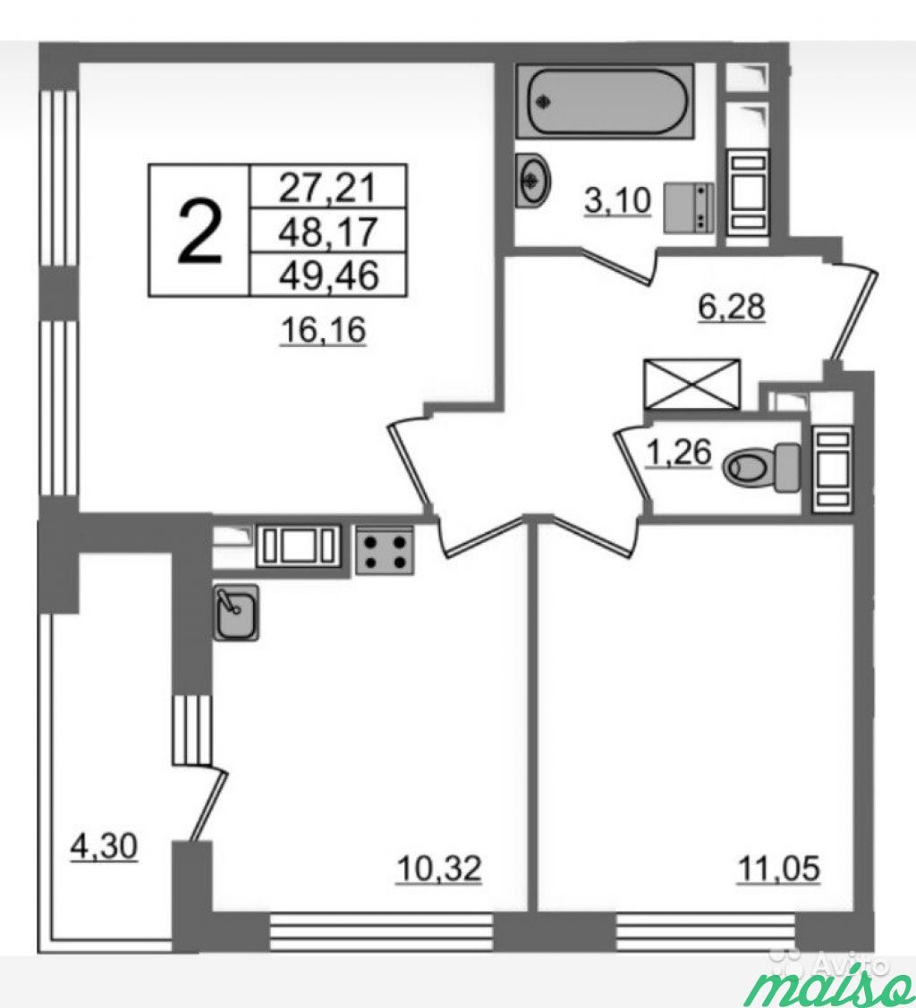 2-к квартира, 50 м², 3/15 эт. в Санкт-Петербурге. Фото 7