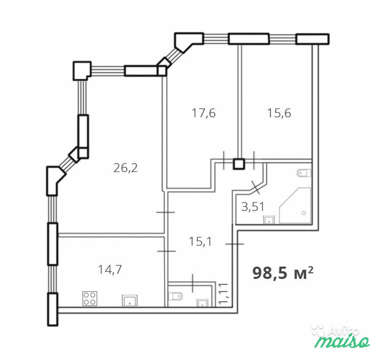 3-к квартира, 98.5 м², 1/25 эт. в Санкт-Петербурге. Фото 1