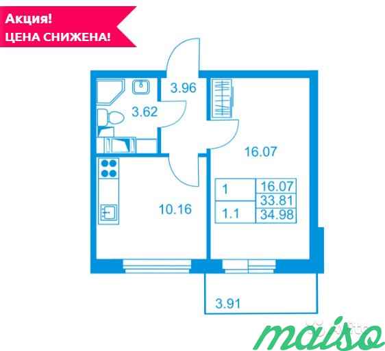 1-к квартира, 34.6 м², 8/9 эт. в Санкт-Петербурге. Фото 2