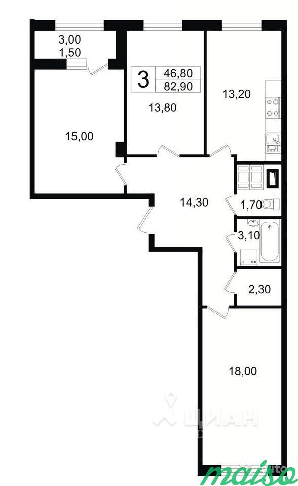 3-к квартира, 83 м², 6/19 эт. в Санкт-Петербурге. Фото 1