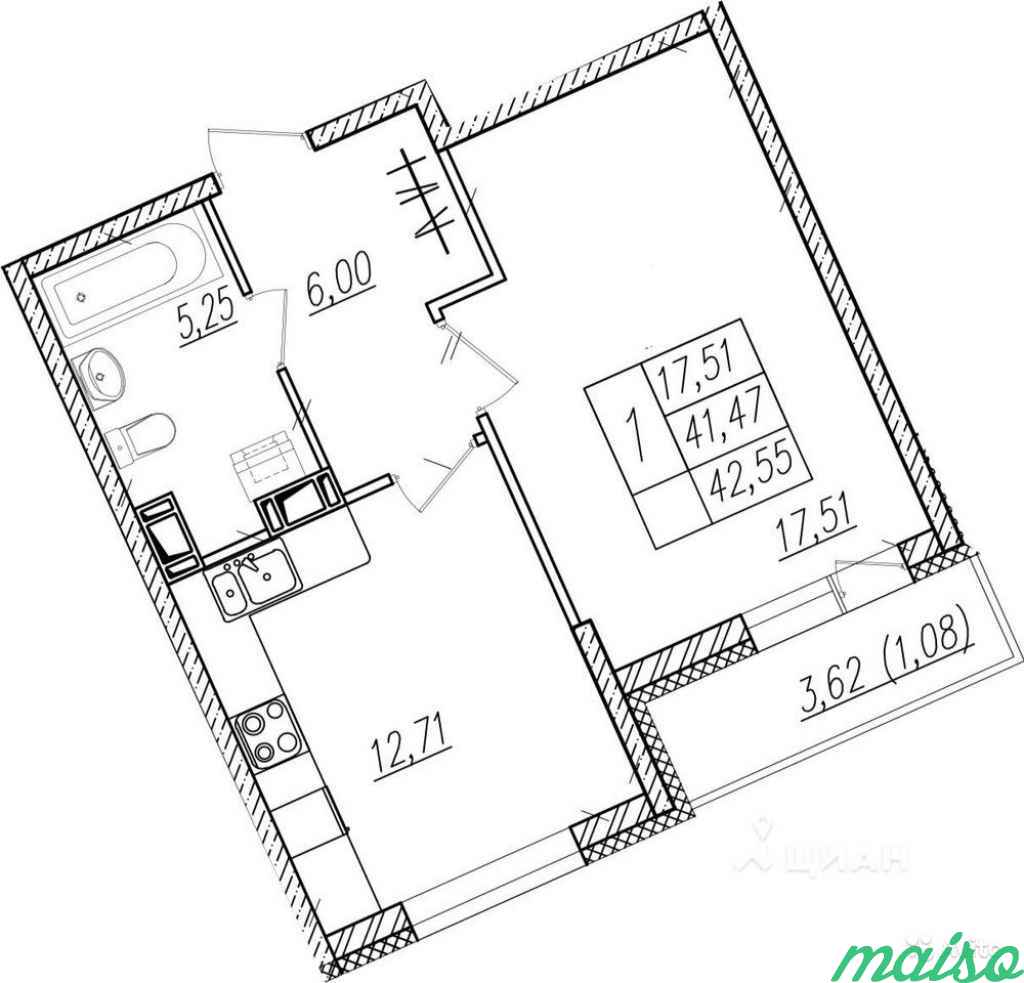 1-к квартира, 42.6 м², 5/24 эт. в Санкт-Петербурге. Фото 2