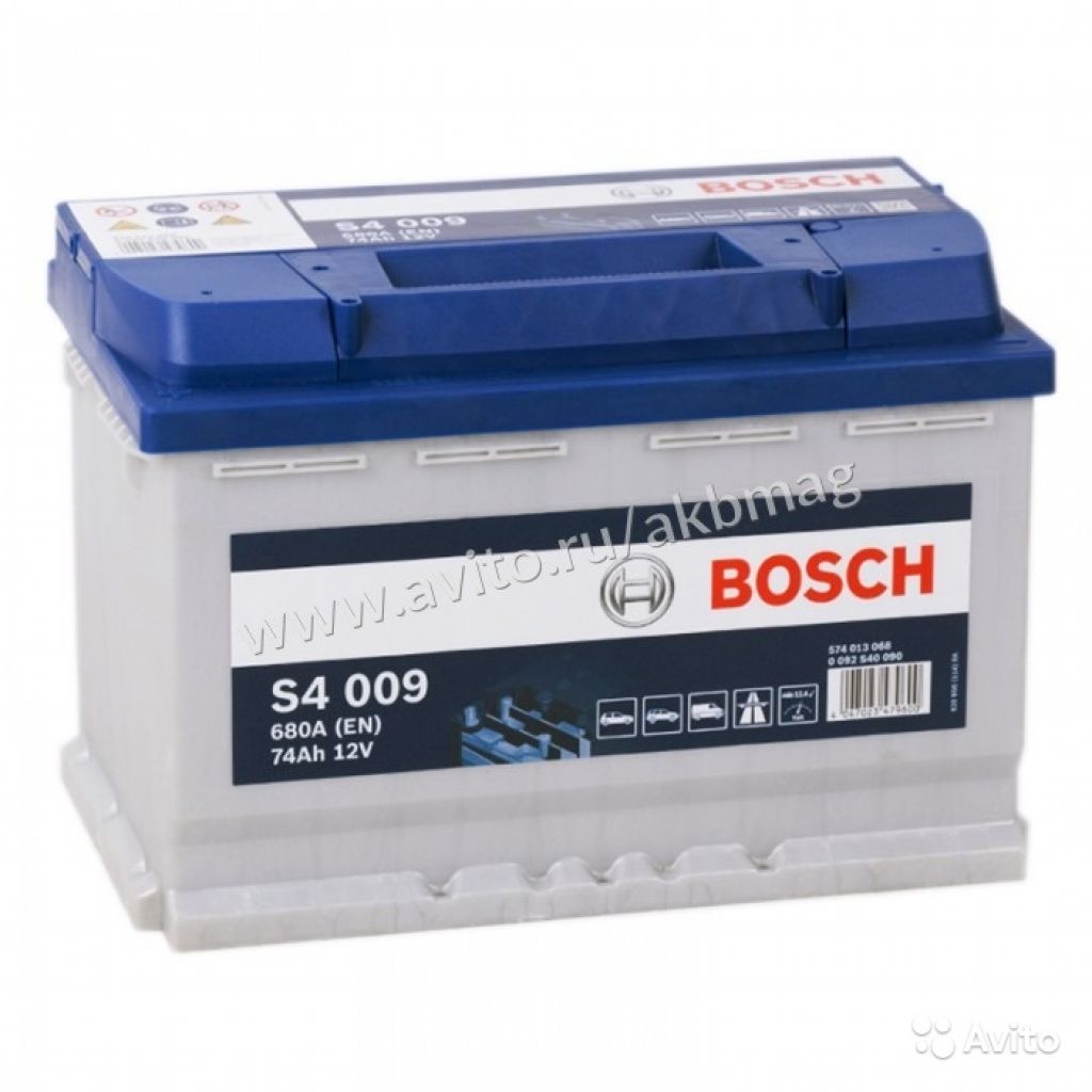 Аккумулятор Bosch S4 009 (74L) прям. пол. 74 Ач в Москве. Фото 1