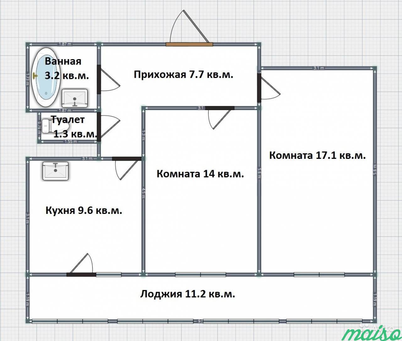 2-к квартира, 52 м², 4/21 эт. в Санкт-Петербурге. Фото 1