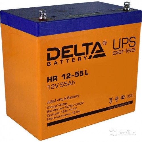 Аккумулятор для ибп/UPS Delta HR 12-55 L (12 вольт в Москве. Фото 1