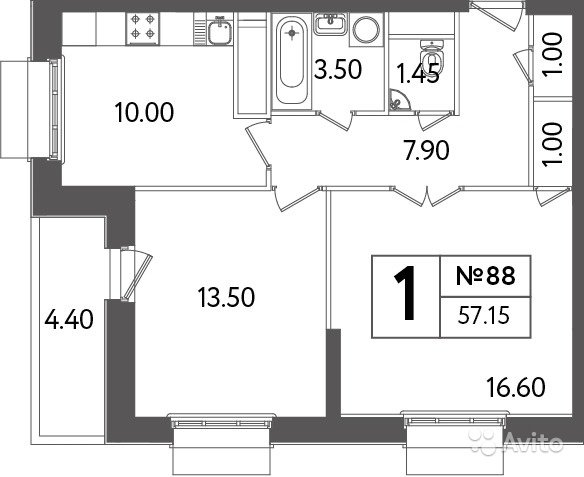 Продам квартиру в новостройке 2-к квартира 57.2 м² на 16 этаже 19-этажного монолитного дома в Москве. Фото 1