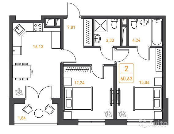 Продам квартиру в новостройке ЖК «Гринада» 2-к квартира 60.6 м² на 9 этаже 11-этажного монолитного дома , тип участия: ДДУ в Москве. Фото 1