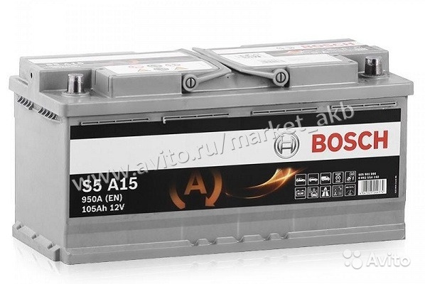 Аккумулятор автомобильный Bosch S5 A15 AGM 105 а/ч в Москве. Фото 1