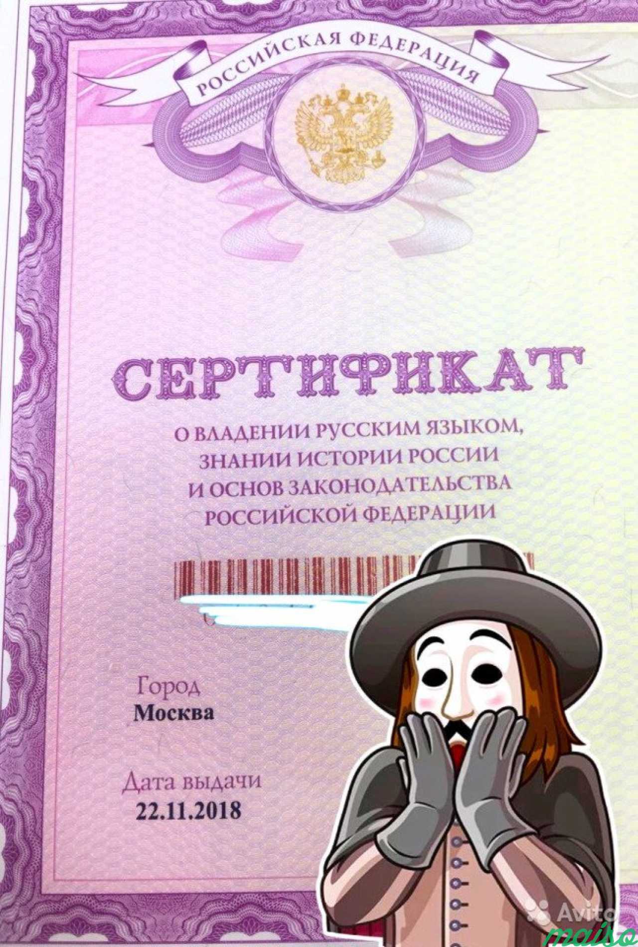 Сертификат о знании русского языка на рвп, внж в Санкт-Петербурге. Фото 1