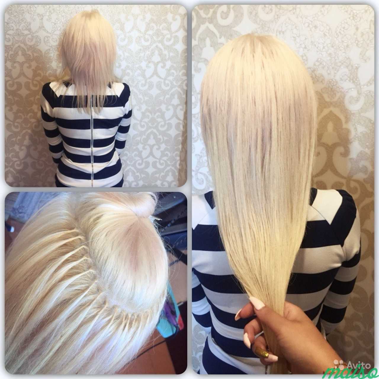 Наращивание волос на короткие волосы блонд