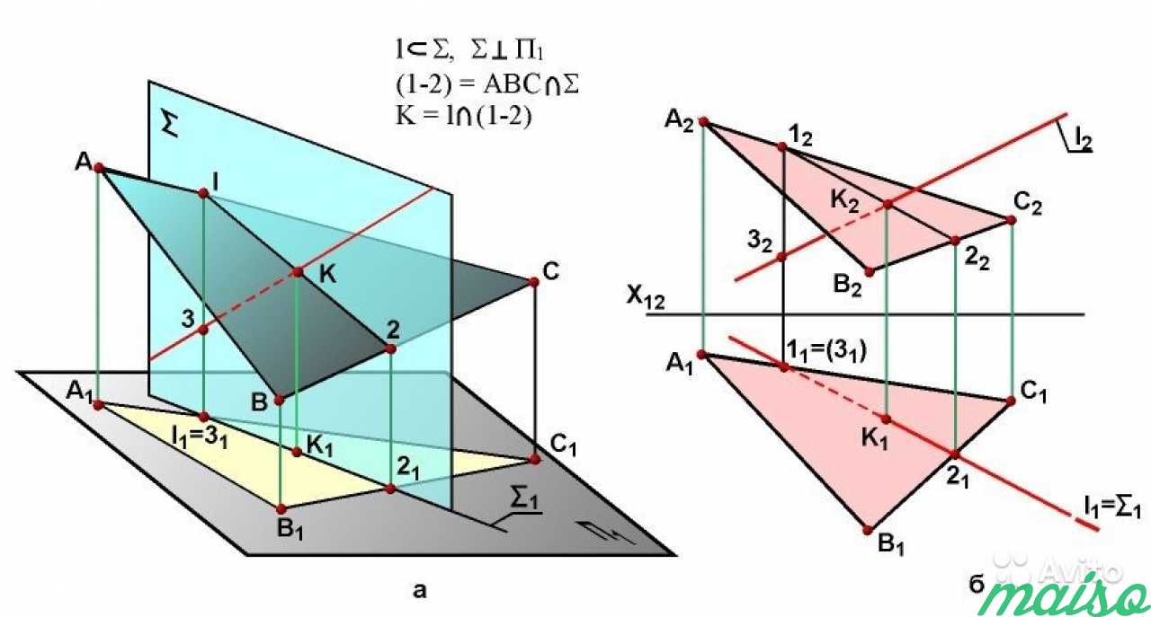 Прямая l плоскость и. Пересечение прямой и плоскости Начертательная. Точка пересечения прямой и плоскости начерталка. Пересечение прямых Начертательная геометрия. Пересечение прямой с плоскостью Начертательная геометрия.
