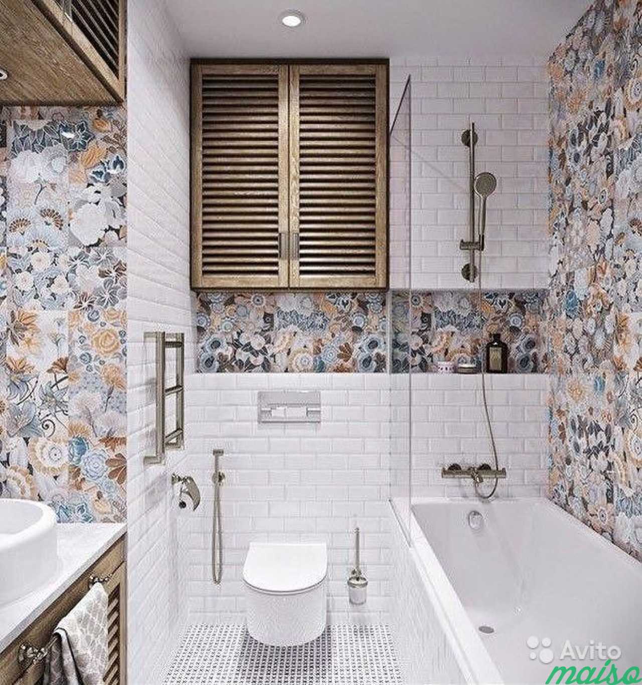 фото дизайна маленькой ванны керамической плиткой