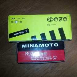 Батарейки Фаза аа и Minamoto AAA в коробках по60шт