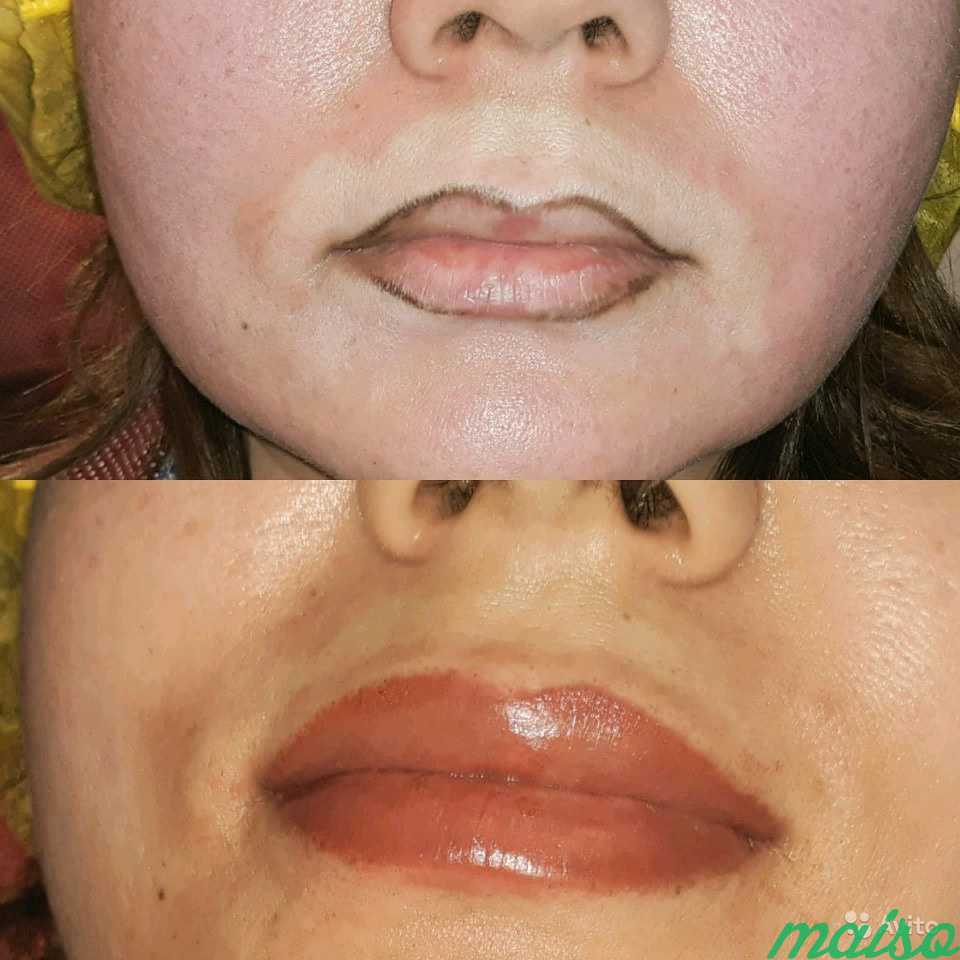 Татуаж на тонкие губы фото до и после