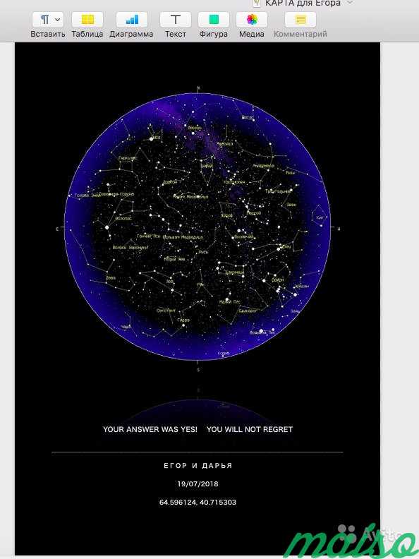 Индивидуальная звездная карта. Подарок 14 февраля в Москве. Фото 3