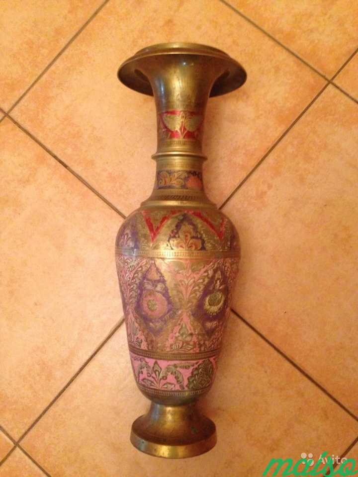 Старая ваза. Латунь с цветным рисунком в Москве. Фото 1