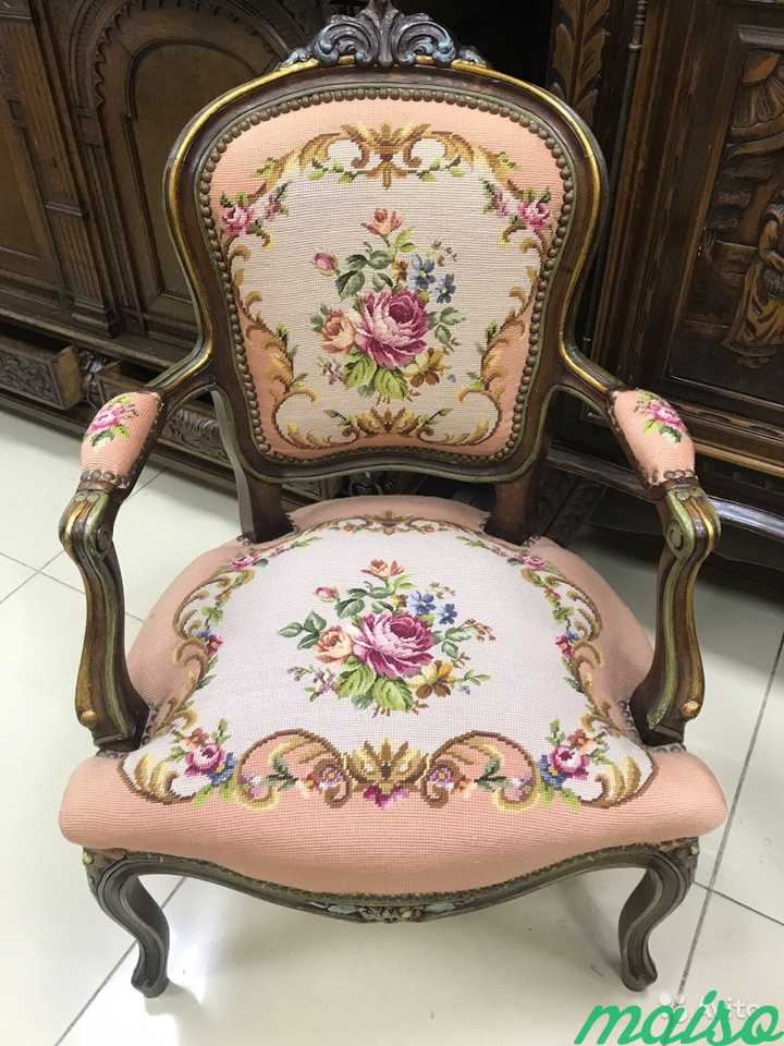 Винтажное гобеленовое кресло ручная вышивка каркас в Москве. Фото 2