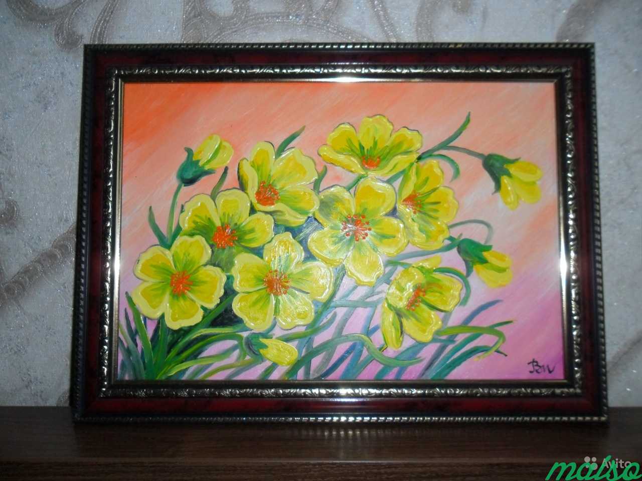 Картина маслом Желтые цветы в Москве. Фото 4