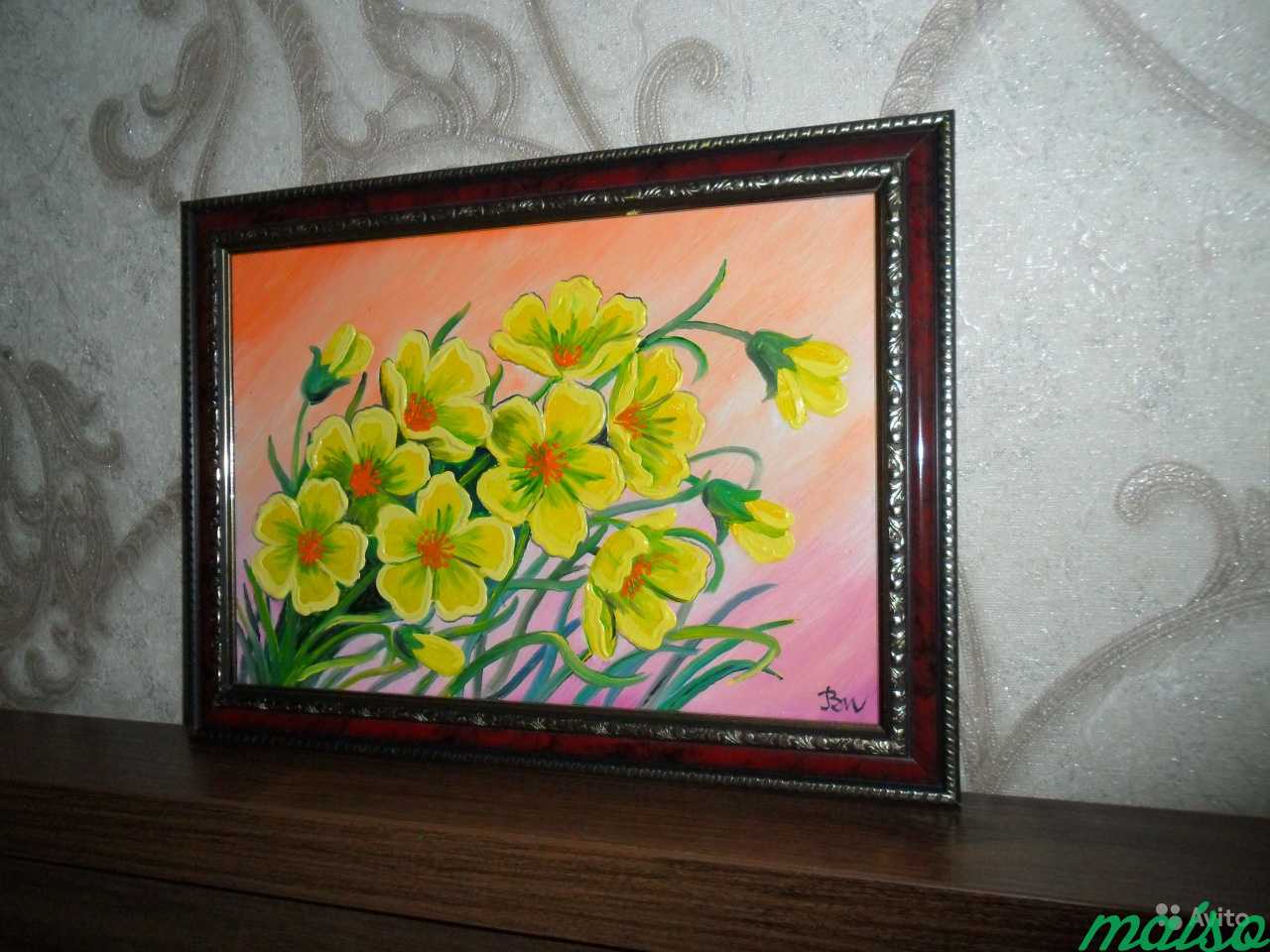 Картина маслом Желтые цветы в Москве. Фото 1