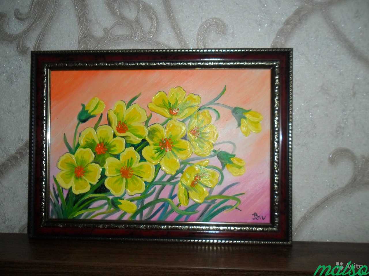 Картина маслом Желтые цветы в Москве. Фото 3