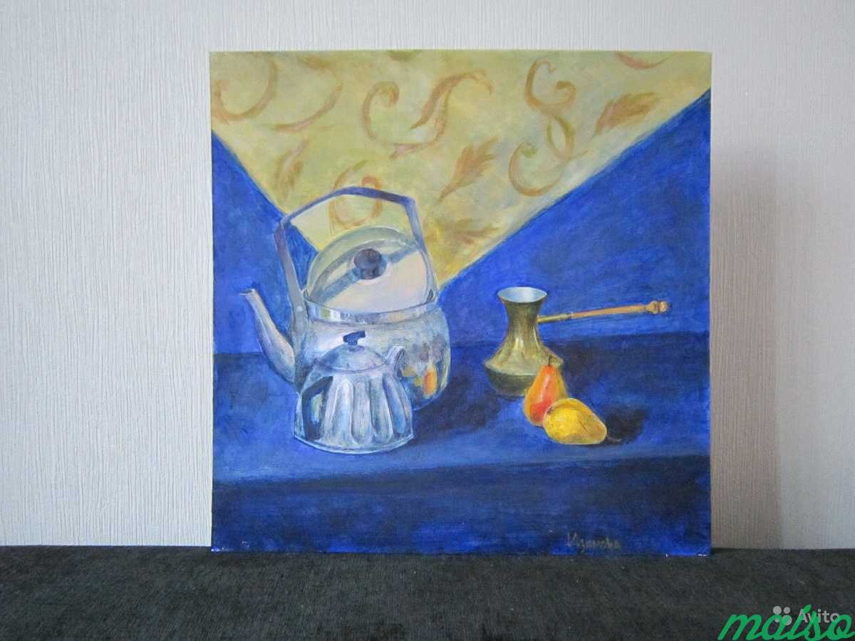 Картина «Чайники на синем» 40х40 в Москве. Фото 1