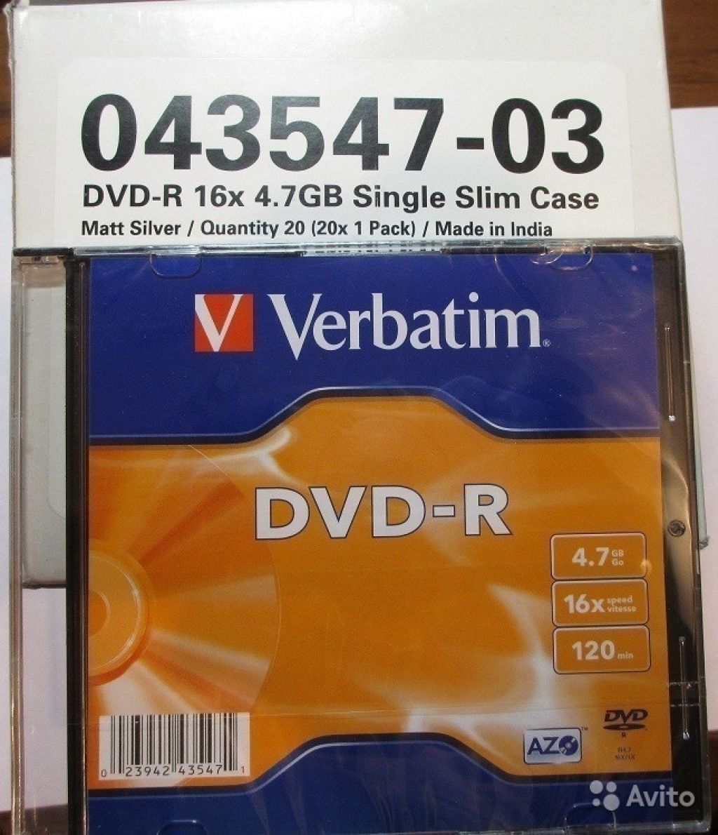 DVD-R verbatim 4.7Гб 16x slim case 20шт, 043547-03 в Москве. Фото 1