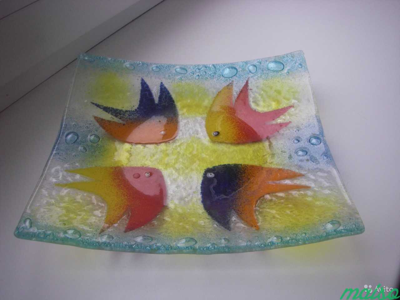 Тарелка декоративная стекло рыбы в Москве. Фото 1