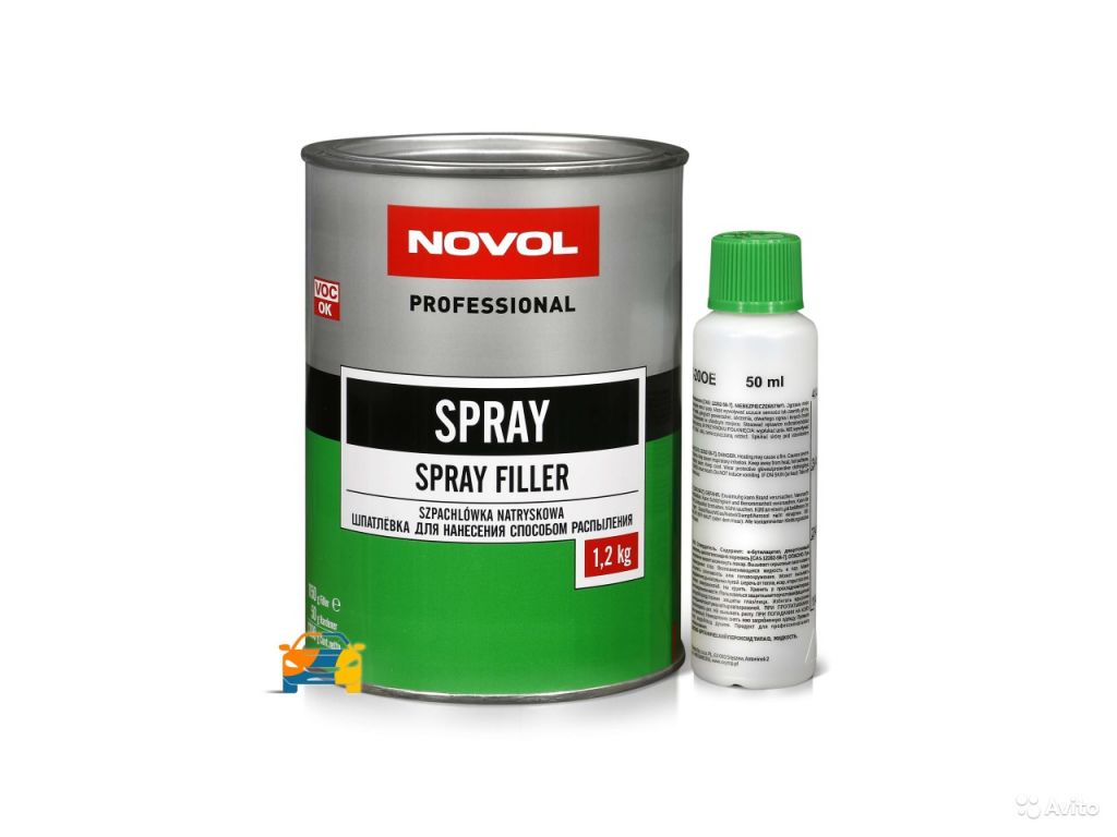 Novol optic. Шпатлевка новол жидкая спрей. NOVOL Spray Filler полиэфирная. Шпатлевка жидкая NOVOL Spray. Шпатлевка новол 1,2кг.