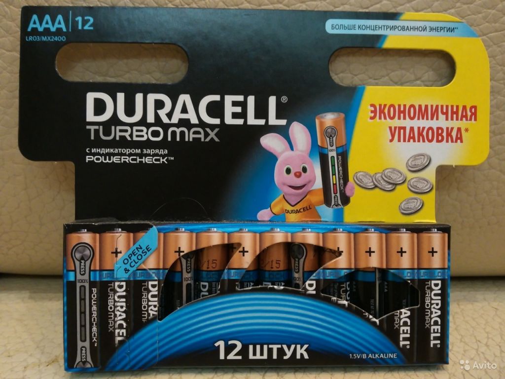 12 батареек AAA Duracell Turbo Max в Москве. Фото 1