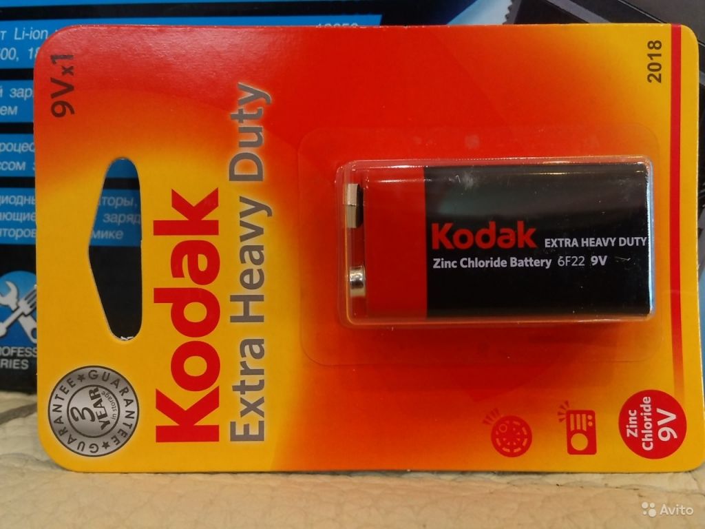 Батарейка крона 9В Kodak Extra 6F22 в Москве. Фото 1